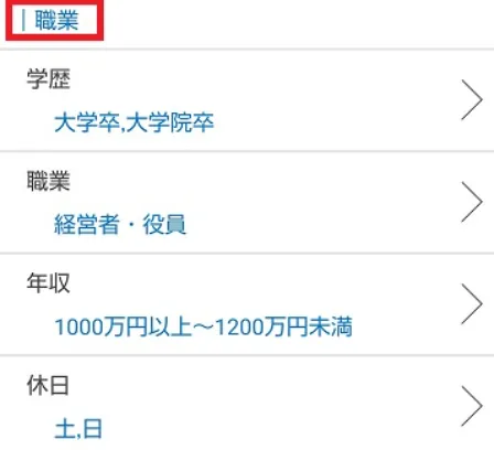 Omiai 検索条件　職業