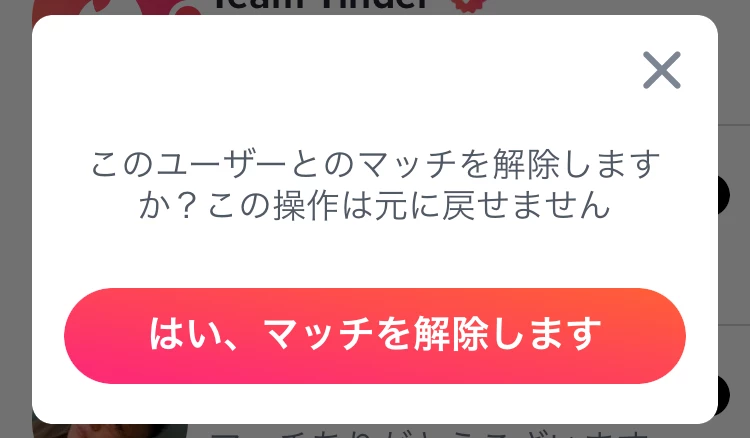Tinderのマッチ解除に関するスクショ